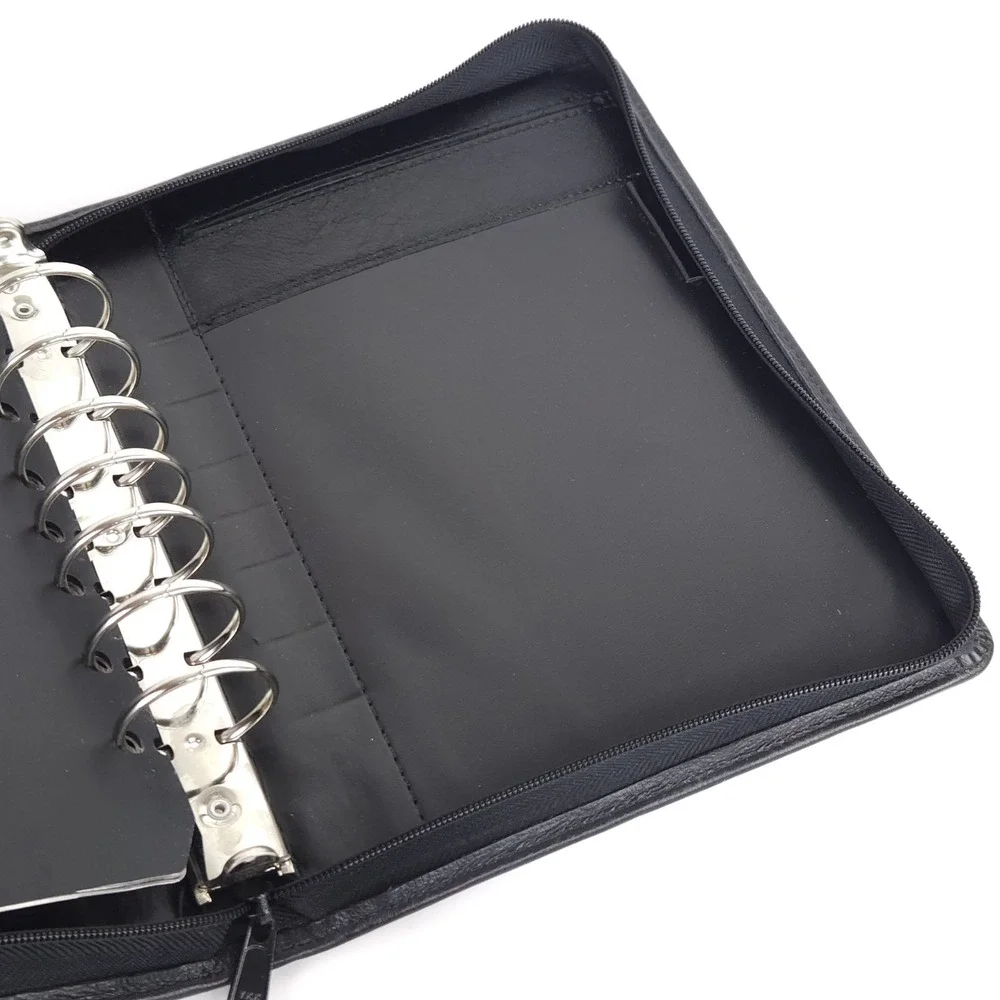 Vtg Day Runner Pro Business System Black Leather 7-Ring Zip Planner Binder 8x10